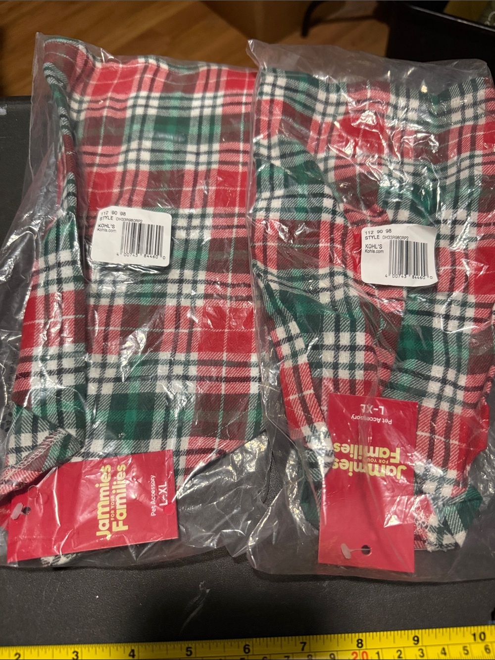Jammies Families Red & Green Plaid Flannel dog bandanas. - 3